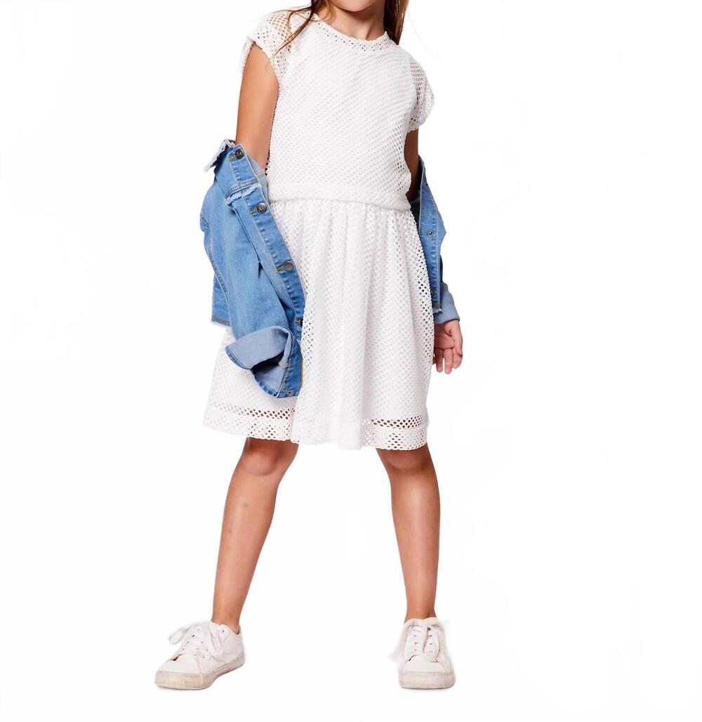 NEW DEUX PAR DEUX girl's bi-material mesh dress in white